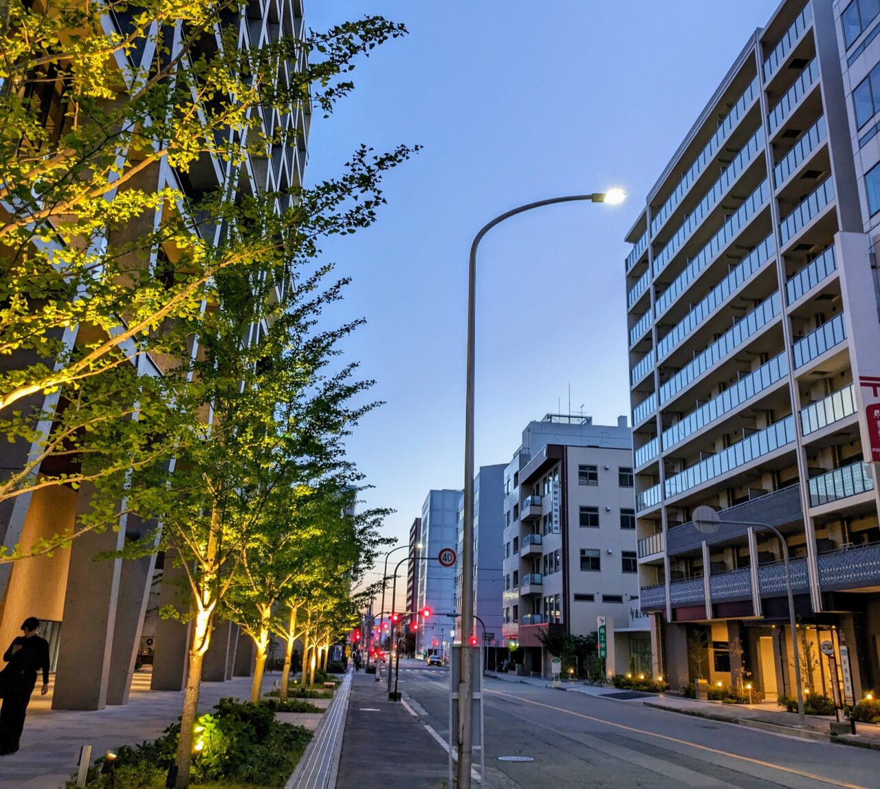 建設予定地前の道路と大阪大学箕面キャンパス